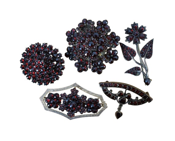 Antique 8pc Red Garnet Gemstone Brooch Pins Brace… - image 1