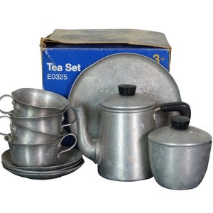 Vintage 13 Pc Italian Creative Playthings Aluminum Tea Set w Box EO325