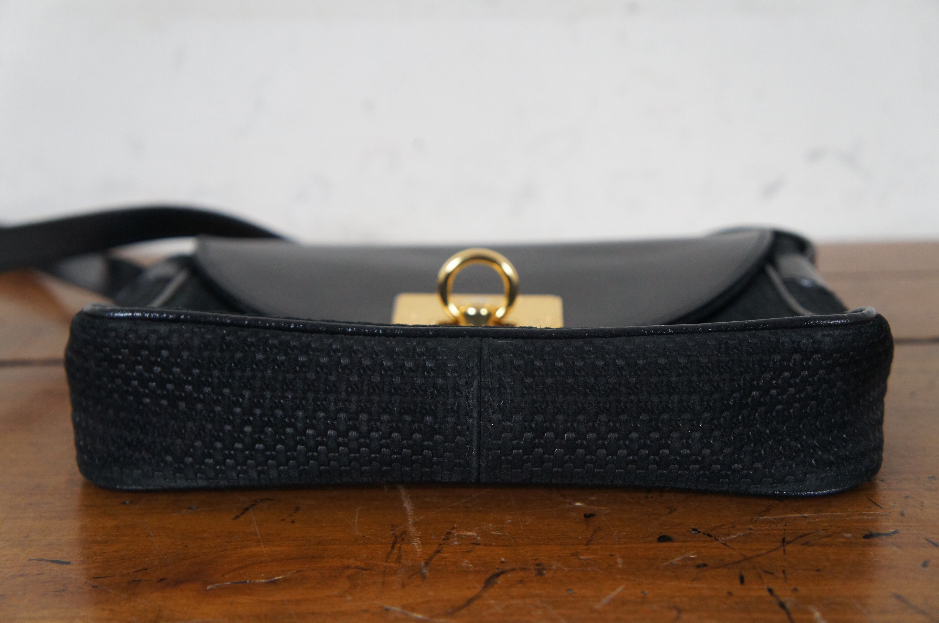 Vintage Nina Ricci Black Woven Leather Hand Bag Purse Paris