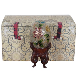 Chinese Cloisonne Enamel Plique a Jour Stained Glass Easter Egg w Box