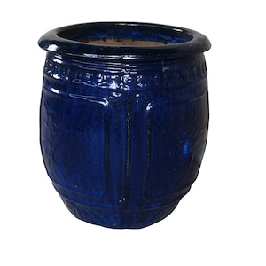 Vintage French Modern Blue Glazed Ceramic Jardinière Urn Planter Pot 19&quot;