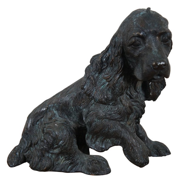 Vintage Bronze Seated English Cocker Spaniel Puppy Dog Statue Sculpture 12"
