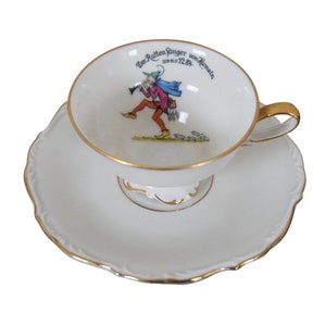 German Bavaria Handgemalt Porcelain Pied Piper Hamelin Tea Cup & Saucer