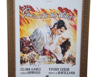 Vintage Gone with the Wind Framed Movie Advertising Poster Gable Fleming 37"