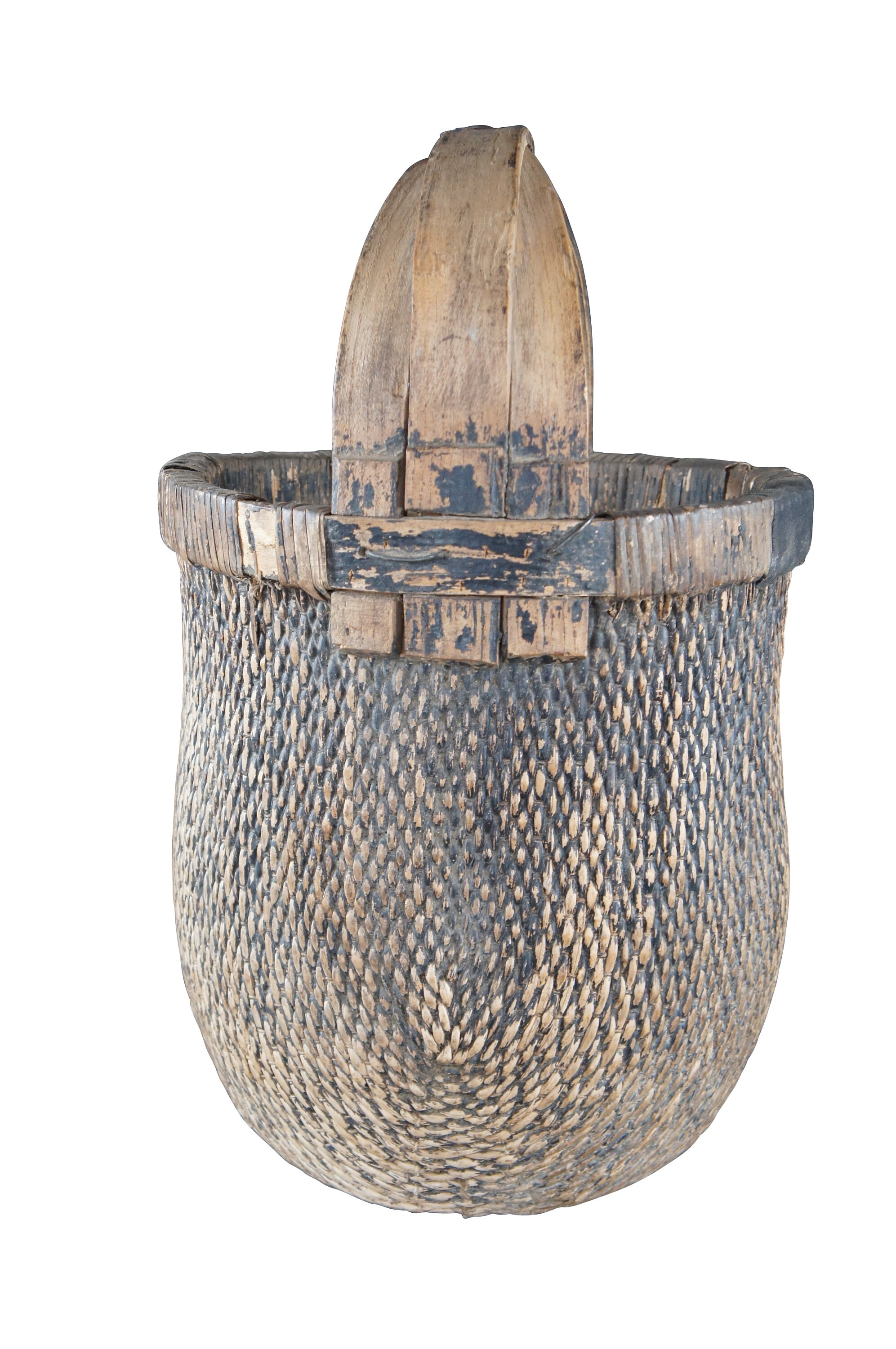 Willow Rice Antique Chinese Hand Woven Willow Rice Gathering Basket Bentwood Handle ...