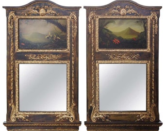2 Monumental Italian Neoclassical Trumeau Mirrors Peter Edlund Oil Paintings 78&quot;