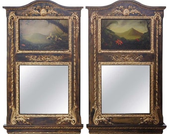 Monumental Neoclassical Wall Mirrors With Original Peter Edlund Oil Paintings