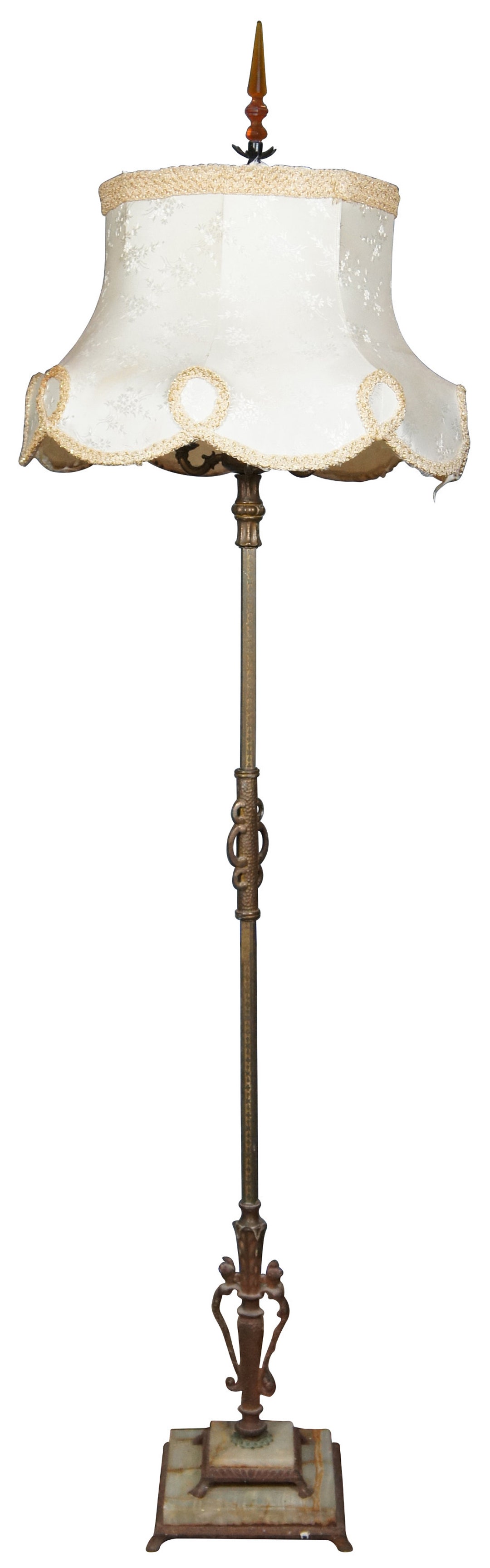Antique Brass & Marble 3 Arm Candelabra Torchiere Floor Lamp W