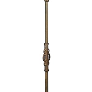 May include: A tall, antique floor lamp with a white fabric lampshade and a decorative, ornate base. The base is made of metal and has a marble top.