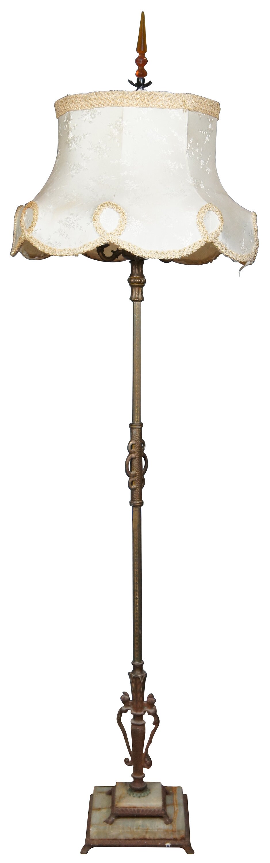 Antique Brass & Marble 3 Arm Candelabra Torchiere Floor Lamp W