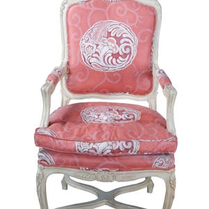 Vintage French Provincial Louis XV Style Chinoiserie Upholstered Arm Chair