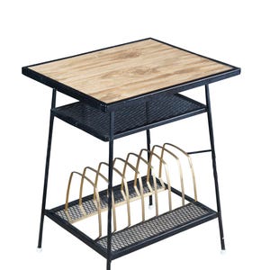 Mid Century Retro Iron Formica Top Record Player Table Stand Vinyl LP Storage