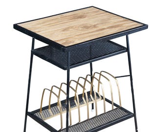 Mid Century Retro Iron Formica Top Record Player Table Stand Vinyl LP Storage