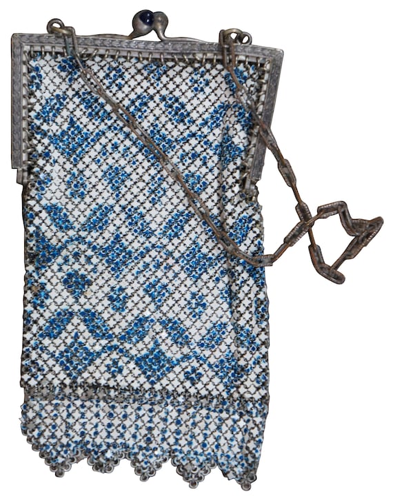 Antique Mandalian Art Deco Enamel Mesh Purse Hand… - image 3