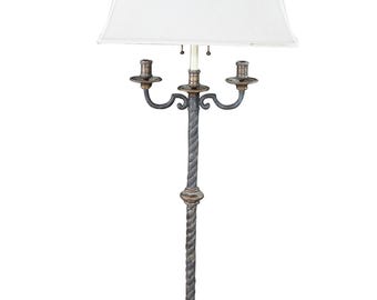 Visual Comfort Spanish Revival Cast Iron Barley Twist Candelabra Floor Lamp