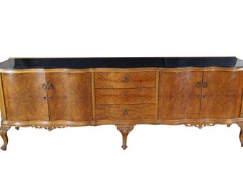 Monumental Italian Baroque Venetian Walnut Burl Glass Top Sideboard Buffet 102"