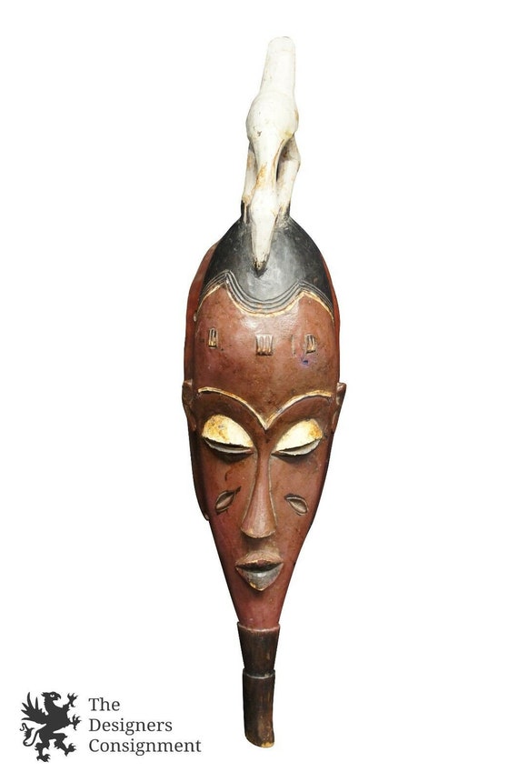 African Carved Wooden Mask Kalao Bird 26" Tribal W