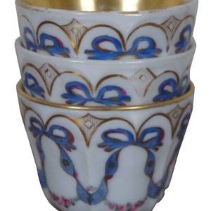 3 Antique Gilded Porcelain Neoclassical Blue Ribbon Tea Coffee Cups 3&quot;