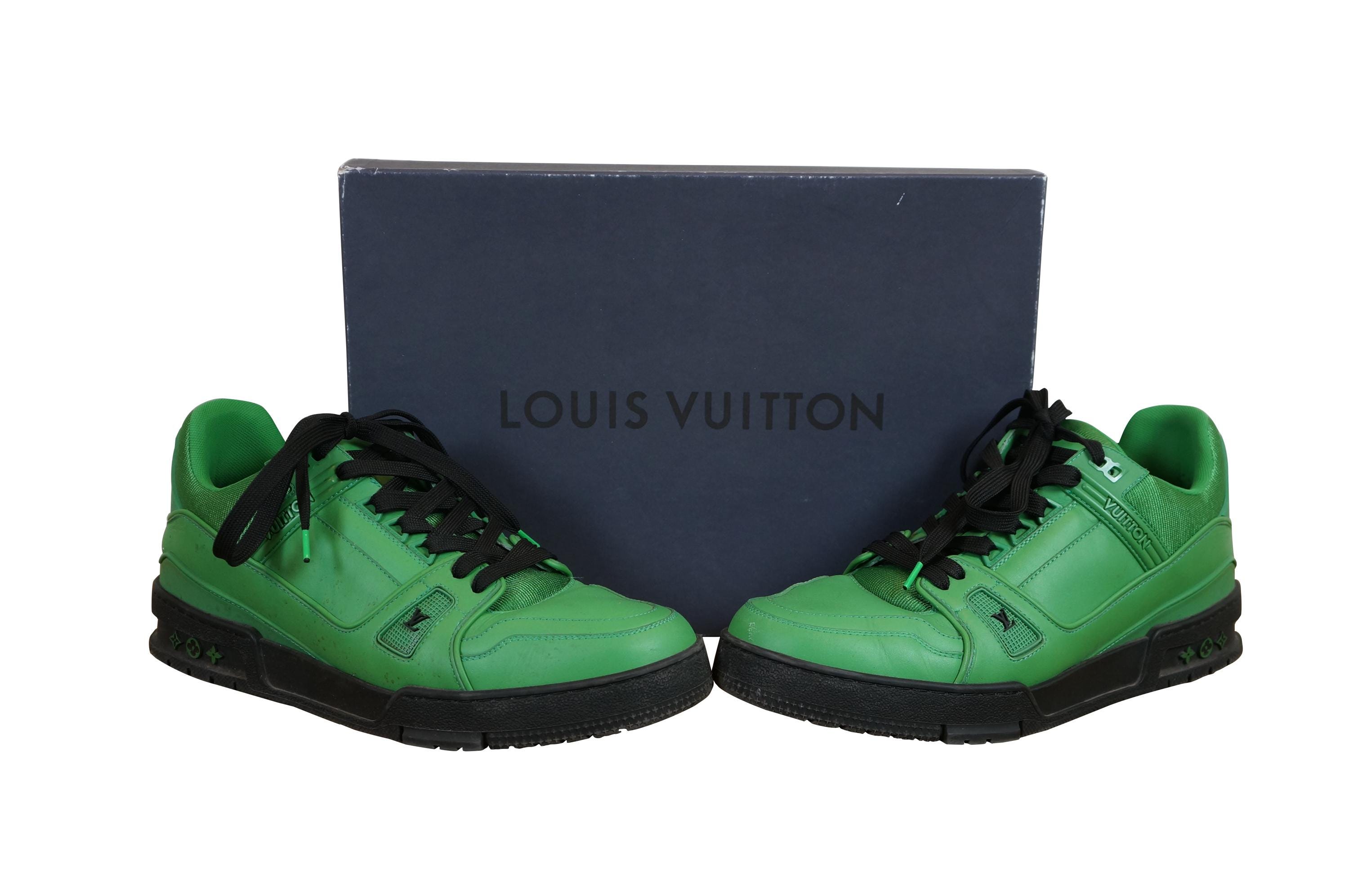 ★Louis vuitton トレイナー グリーン ヴァージル レア Louis Vuitton LV Virgil Vert Green Leather Trainer Sneakers Low