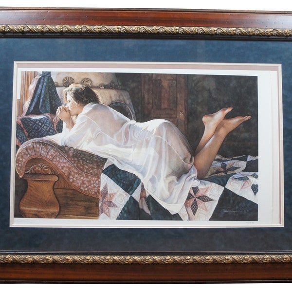 Steve Hanks 'Matters of the Heart' Signed Giclee Print Reclining Woman Chaise