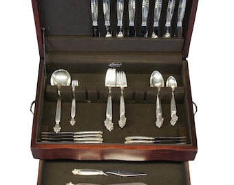 54 Pc Georg Jensen Acanthus Sterling Silver Dinner Flatware Cutlery Set Denmark
