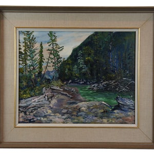 1959 Boris Beacher Oil Painting on Canvas Impressionist Landscape Forest Stream