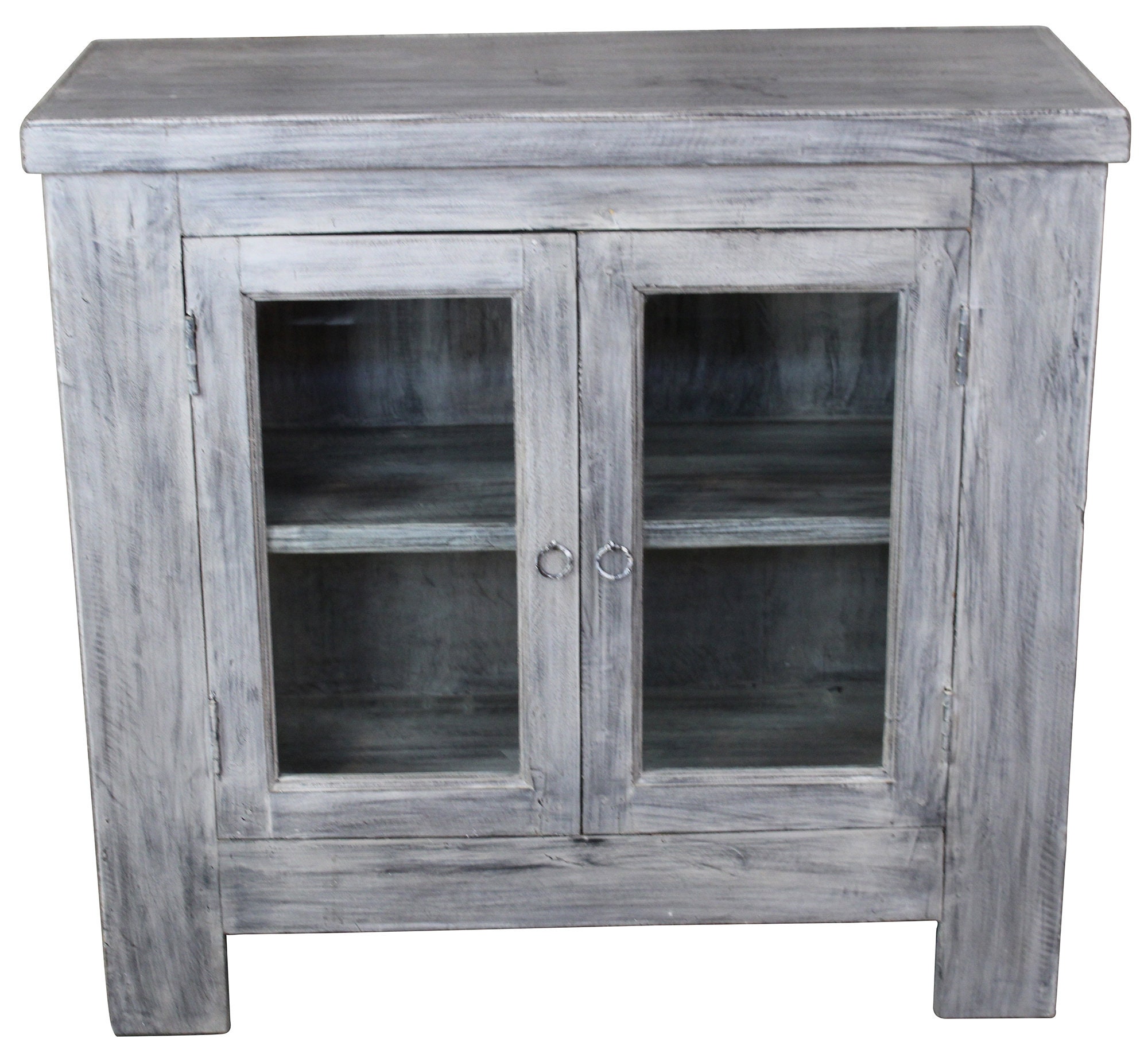 Vintage Arhaus Furniture Modern Grey 2 Door Glass TV Media Cabinet