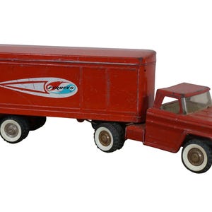 Structo 1960s Pressed Steel Red Semi Truck Tractor Trailer Toy 23&quot;