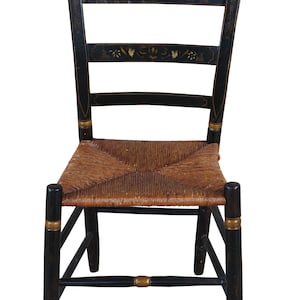 Antique Hitchcock Style Farmhouse Cottage Stenciled Back Rush Seat Side Chair