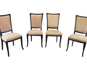 4 Italian Modern Parsons Dark Oak Suede Side Accent Dining Chairs