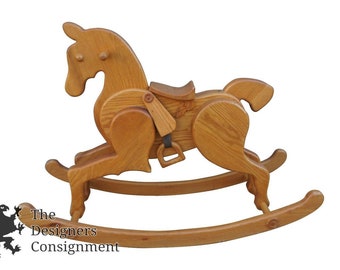 Carved Oak Rocking Horse Pony Rocker Carousel 40" Stirrup Handmade Seat Vintage