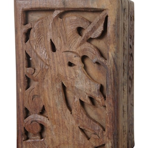 Hand Carved in India Teak Trinket Jewelry Storage Box Floral Horse