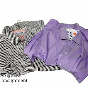 2 Robert Graham XL Mens Dress Shirts Black and White Striped Lavender Formal