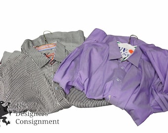 2 Robert Graham XL Mens Dress Shirts Black and White Striped Lavender Formal