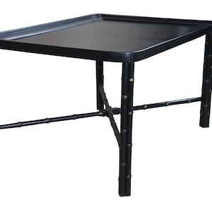 Vintage Black Lacquer Faux Bamboo Chinoiserie Regency Coffee Cocktail Table 29&quot;