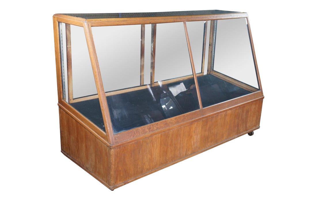 Slanted Showcase Antique Columbus Showcase Company Oak Slant Front General Store Display ...