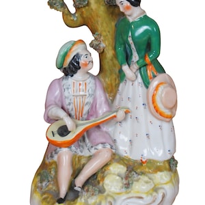 Antique Staffordshire Troubadour Courting Figures Spill Vase Figurine 8&quot;