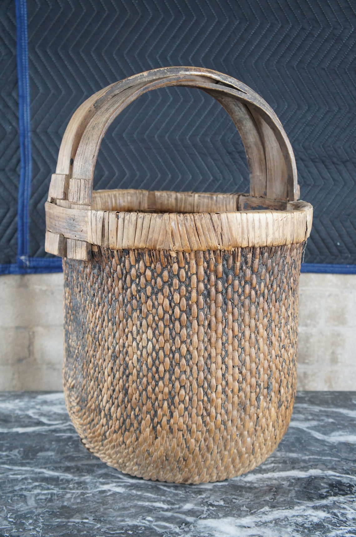 Willow Rice Antique Chinese Hand Woven Willow Rice Gathering Basket Bentwood Handle ...