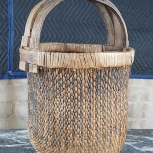 Willow Rice Antique Chinese Hand Woven Willow Rice Gathering Basket Bentwood Handle ...