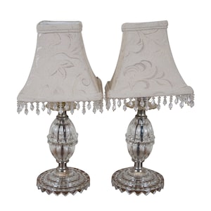2 Mid Century Pressed Glass Vanity Bedside Budoir Table Lamps MCM