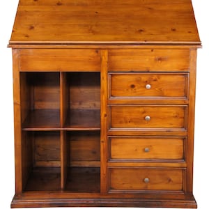 Mid Century English Pine Farmhouse Slant Top Standing Desk Dresser Secretary 59&quot;