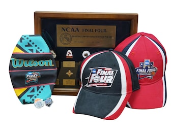 NCAA Final Four Limited Gold Edition 1977-1986 Pin Set + 2 Hats & Basketball