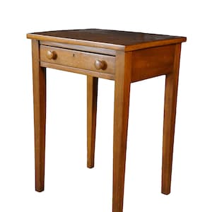 Antique Early American Sheraton Style Oak Farmhouse Side Work Table W/ Drawer