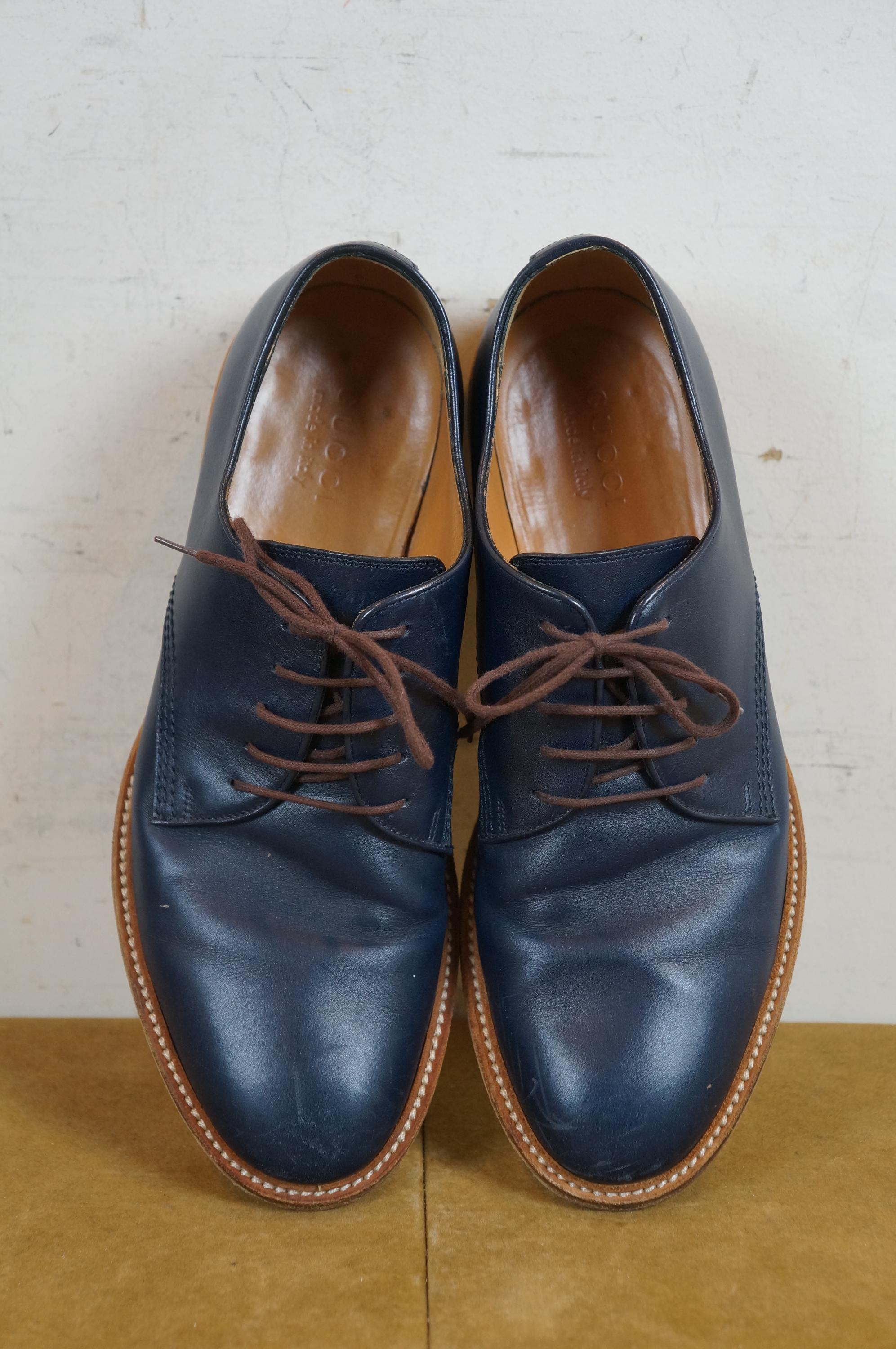Gucci Navy Blue Leather Oxford Lace up Dress Shoes Mens US  display picture 3