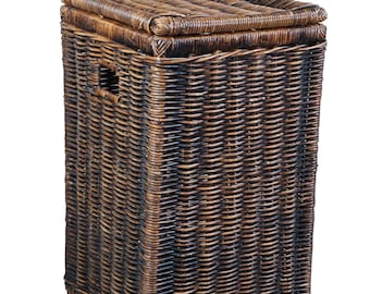 Vintage Boho Chic Wicker Rattan Laundry Hamper Basket Handles 30"
