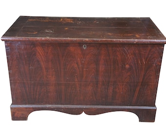 Antique 19th Century Painted Grain Poplar Dovetailed Blanket Storage Trunk Chest