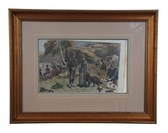 John Charlton Antique Twelfth of August Luncheon on the Moors Hunt Engraving 31"