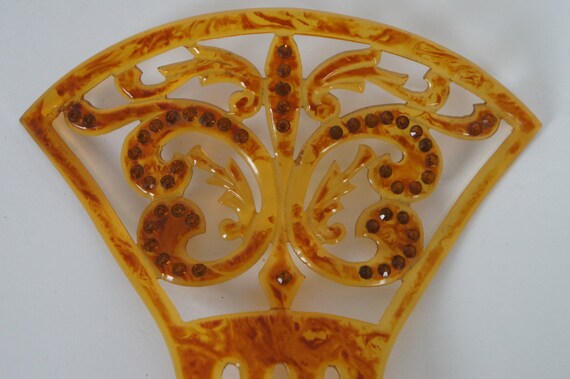 Antique Art Deco Celluloid Faux Amber Tortoise Sh… - image 4