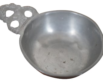Antigüedades del siglo 18 Niños Peltre Porringer Cup Bowl Plato de gachas 3 "