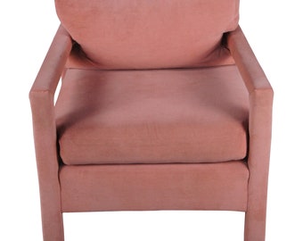 Mid Century Modern Milo Baughman Parsons Style Pink Mohair Lounge Club Arm Chair